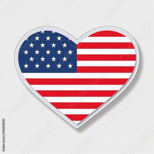 American Flag Heart on White Background - Patriotic Symbol