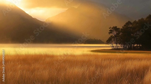 Golden glow over Lake Benmore photo