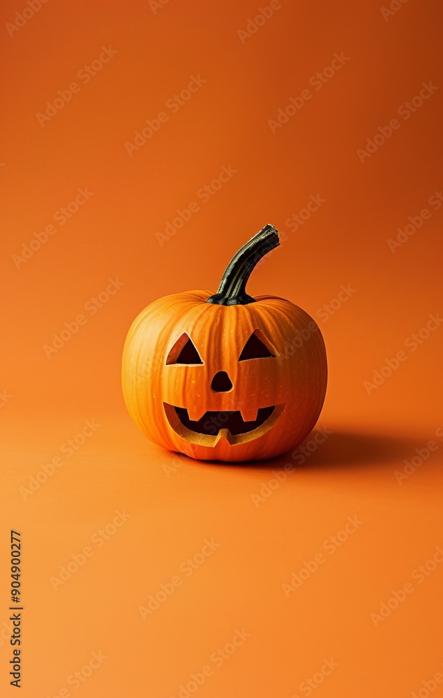 A Halloween inspired pumpkin in the middle of a minimalistic plain orange space, professional product, photography for an advertisement A Halloween inspired pumpkin in the middle of a minimalistic plain orange space, professional product, photography for an advertisement