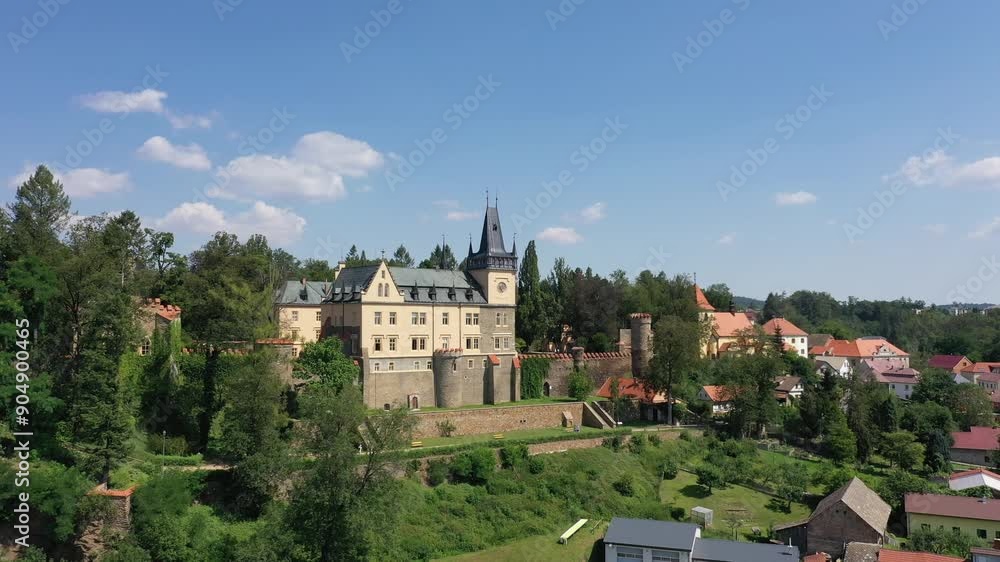 Aerial view of the ancient castle historical monument Zruc nad Sazavou in the Czech Republic on a sunny summer day Aerial view of the ancient castle historical monument Zruc nad Sazavou in the Czech Republic on a sunny summer day