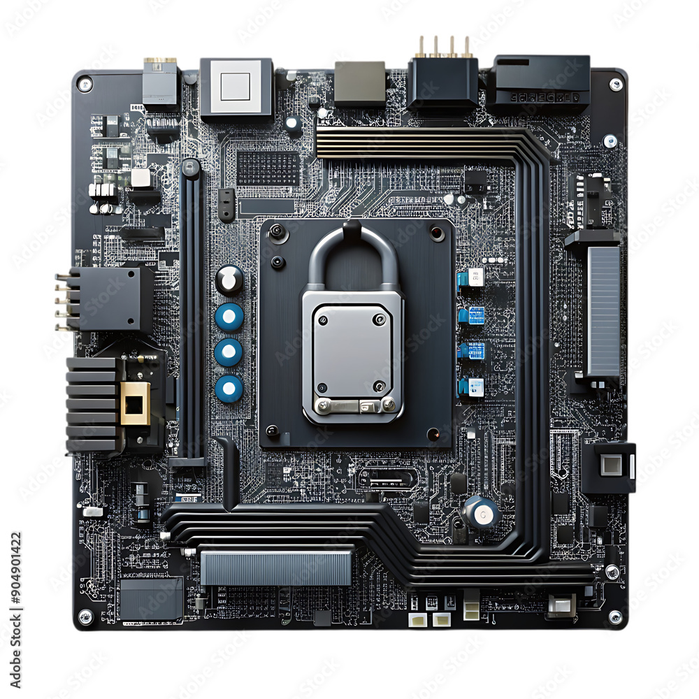 Fototapeta premium cyber security black futuristic motherboard on transparent background