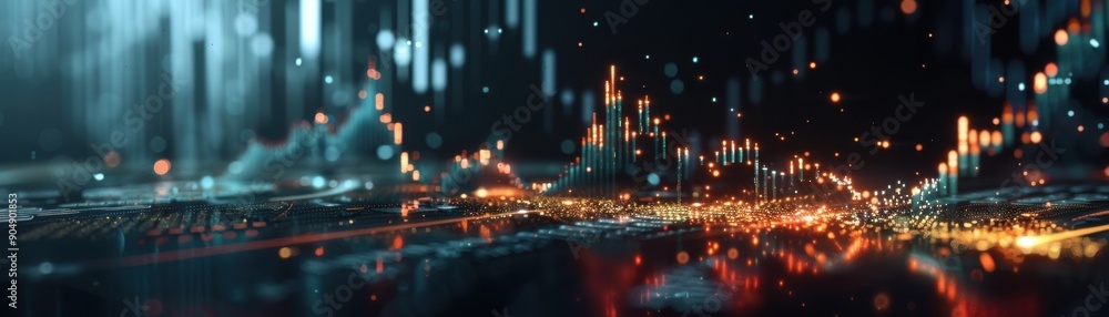 Obraz premium A stunning visual of digital landscape with bright lights and dynamic patterns, representing innovation and technology.