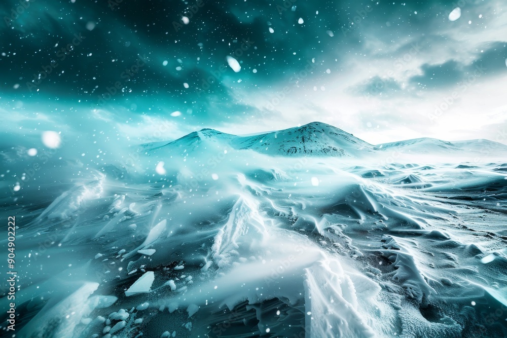 A breathtaking icy landscape with swirling snow and majestic mountains under a dramatic sky, capturing the essence of winter wonder. A breathtaking icy landscape with swirling snow and majestic mountains under a dramatic sky, capturing the essence of winter wonder.