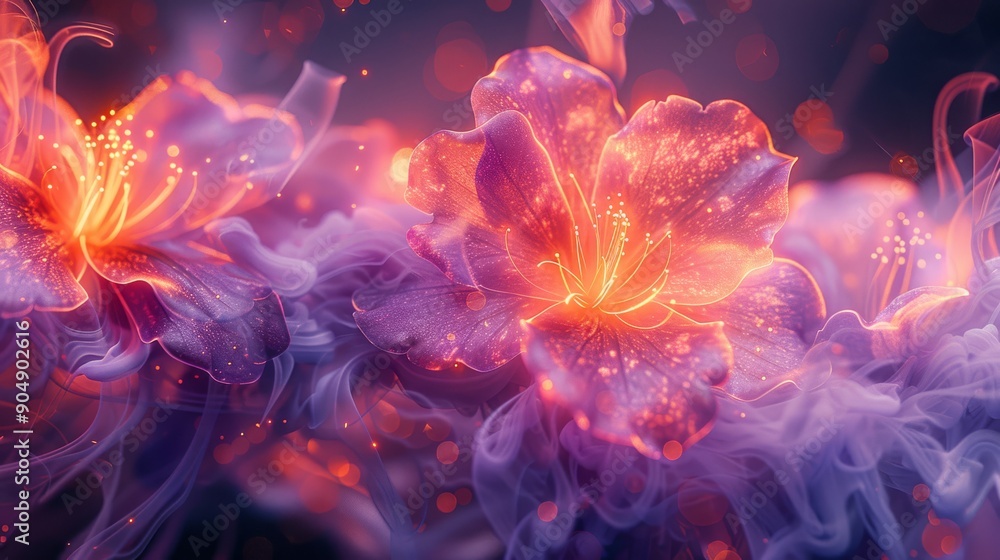 Obraz premium A Stunning and Vibrant Abstract Floral Design Featuring an Ethereal and Dreamy Glow