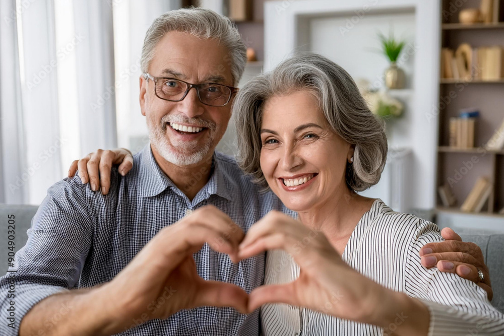 portrait man woman grey hair happy sincere love of middle aged elderly retired family couple making heart gesture with finger hand portrait man woman grey hair happy sincere love of middle aged elderly retired family couple making heart gesture with finger hand