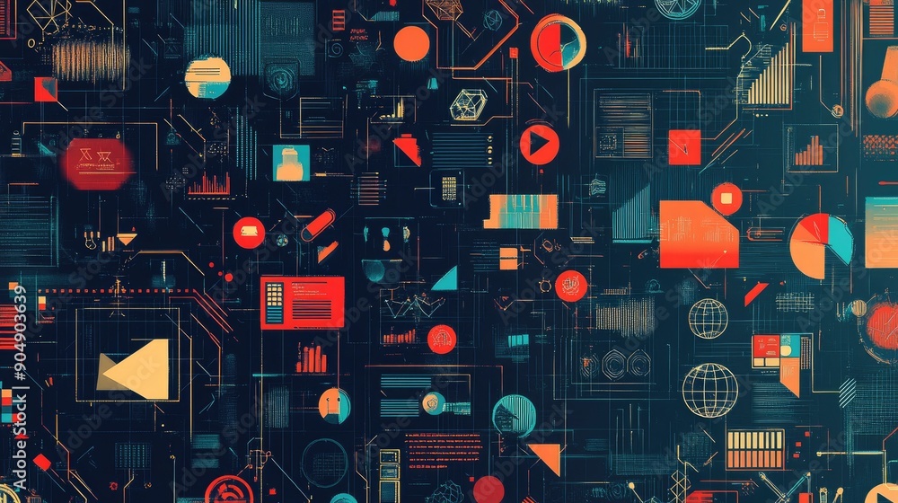 Artistic geometric pattern with business symbols, emphasizing abstract business concepts. Artistic geometric pattern with business symbols, emphasizing abstract business concepts.