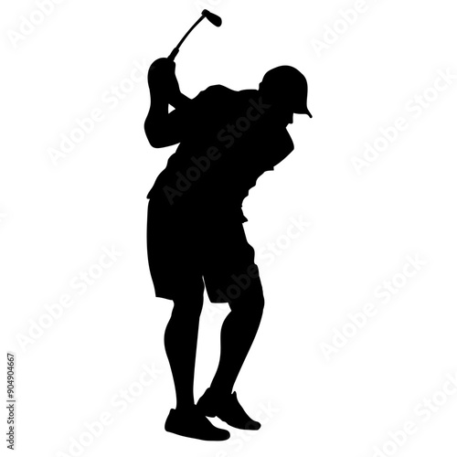 Silhouette image of golf player hitting the ball on a transparent background. Perfect for stickers, tattoos, logos, icons and advertising
