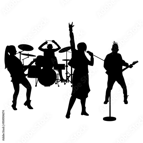 Silhouette image of a band on a transparent background. Perfect for stickers, logos, icons and tattoos