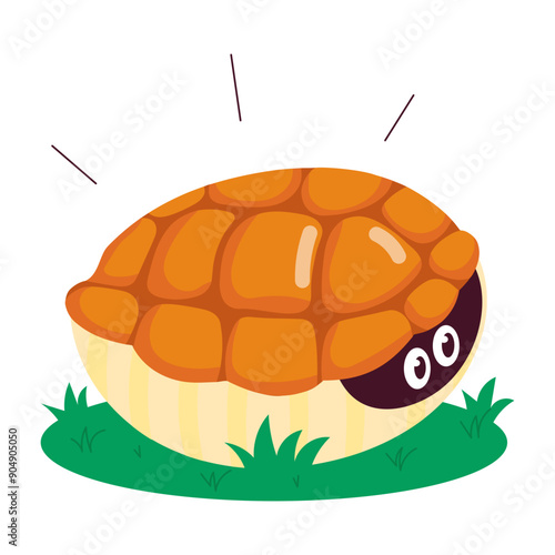 Comic style sticker of turtle hiding in shell 

