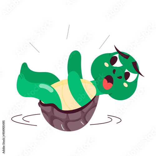 A flat style sticker of turtle flipped 

