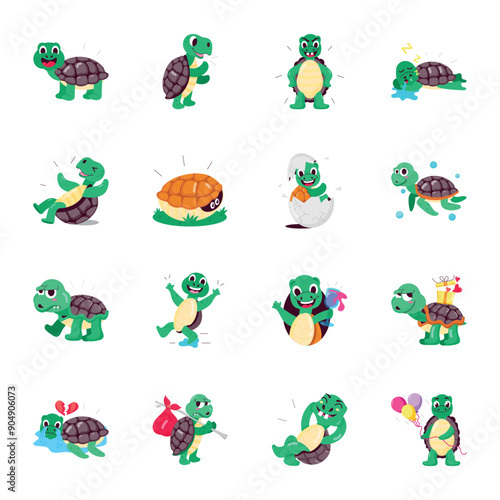 Basic RGBLatest Pack of Flat Style Cute Turtle Cartoons


