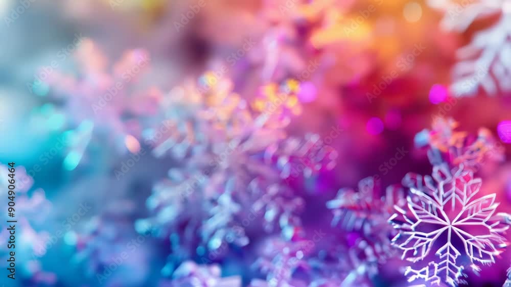A snowflake, its intricate crystalline structure illuminated in a vibrant palette of colors. A snowflake, its intricate crystalline structure illuminated in a vibrant palette of colors.