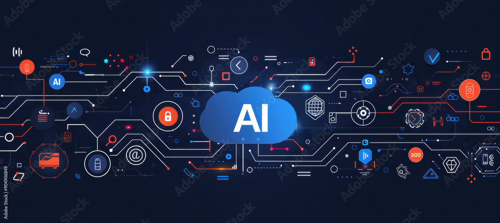 Obraz premium AI Letters with Circuit Pattern.