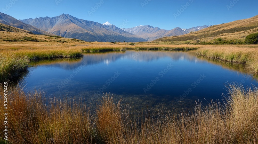 Obraz premium Reflective lakes in the Canterbury region
