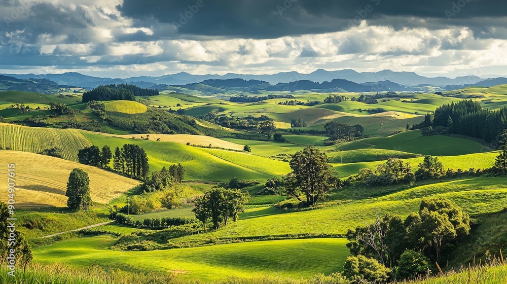 Obraz premium Rolling farmlands of Northland