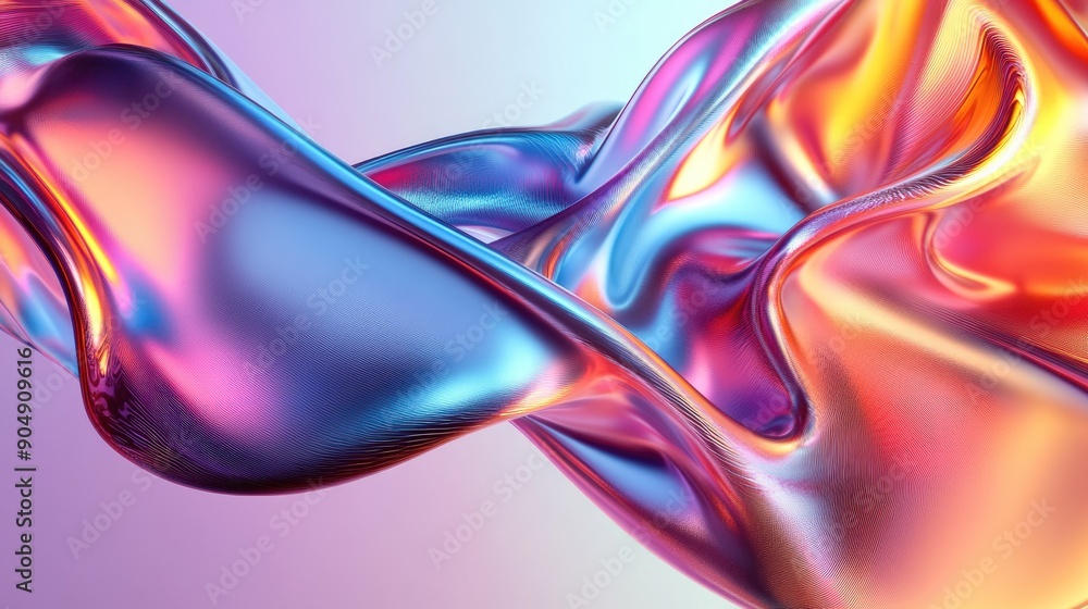 Fluid 3D shapes with shiny metallic textures and gradient color transitions. Fluid 3D shapes with shiny metallic textures and gradient color transitions.