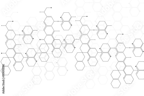 Abstract black hexagon pattern,digital geometric black lines dots background