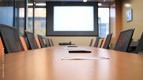 Wallpaper Mural Neat conference room setup with a long table and projector, highlighting a corporate environment. Torontodigital.ca