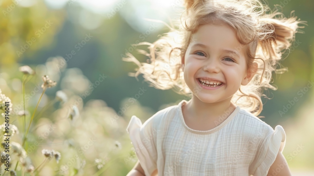 Close-up of a laughing young girl running towards the camera, her cheeks flushed with excitement. Close-up of a laughing young girl running towards the camera, her cheeks flushed with excitement.