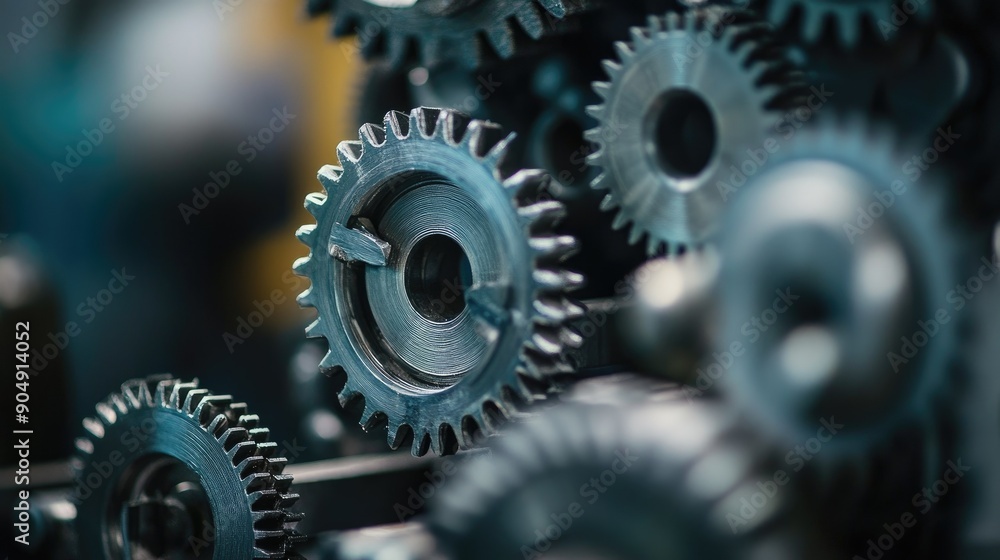 Tight shot of small gears working in unison, representing complex machinery and engineering precision. Tight shot of small gears working in unison, representing complex machinery and engineering precision.