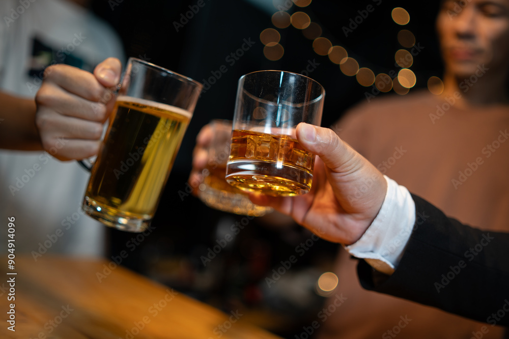 Celebrate whiskey on a friendly party in restaurant Celebrate whiskey on a friendly party in restaurant