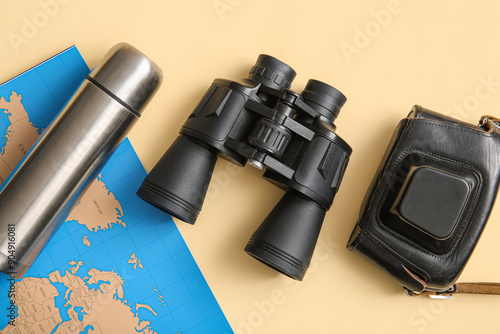 Binoculars, camera and ther...