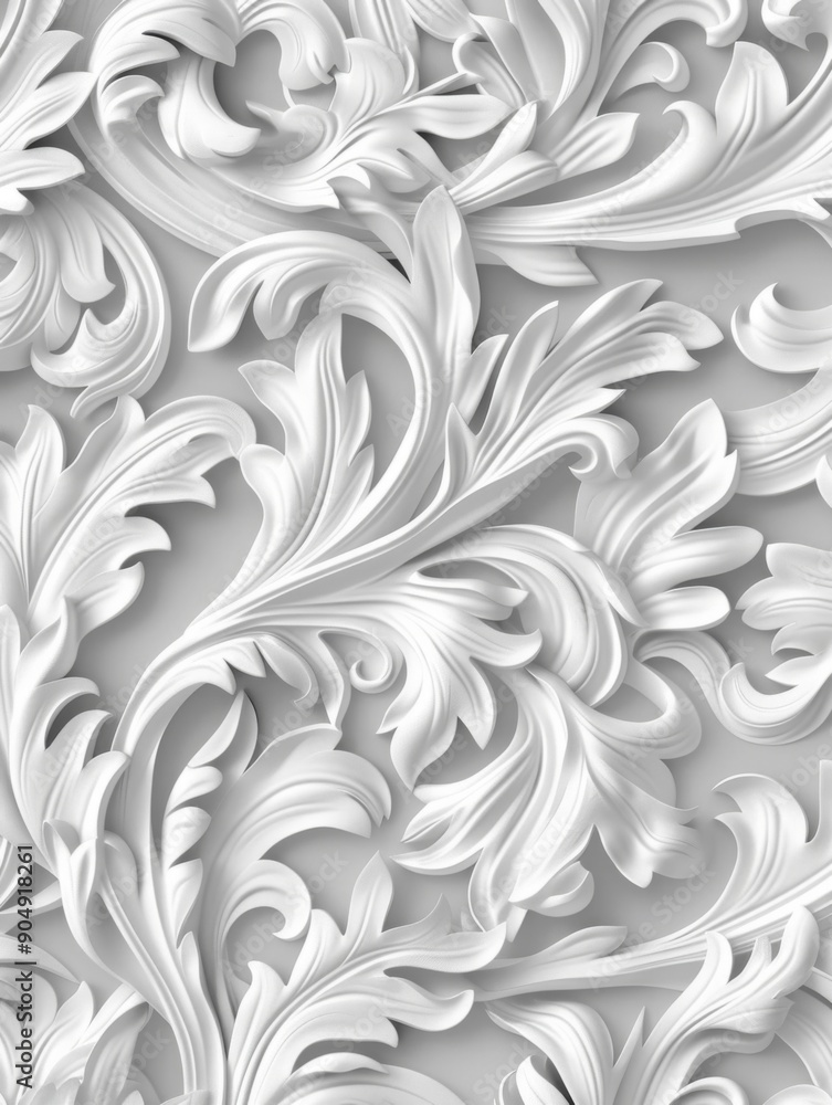 Fototapeta premium White relief floral pattern.