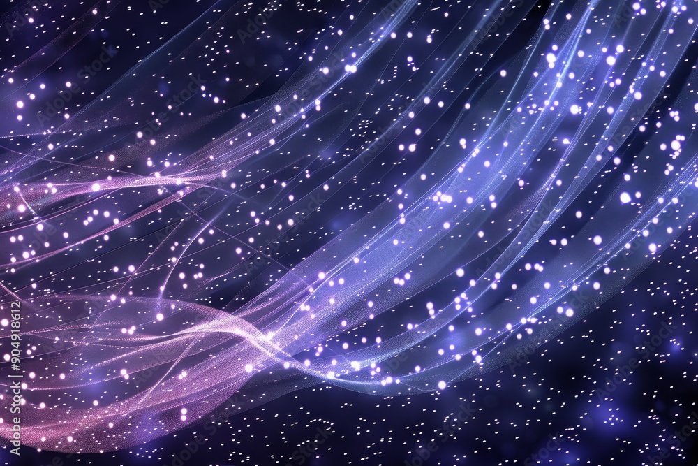 Fototapeta premium A vibrant space background showcasing purple and blue hues with sparkling stars scattered throughout, Generate a mesmerizing pattern of fairy lights dancing in the wind against a starry backdrop