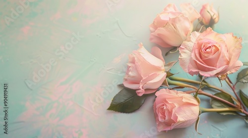 Pink roses bouquet on pastel background