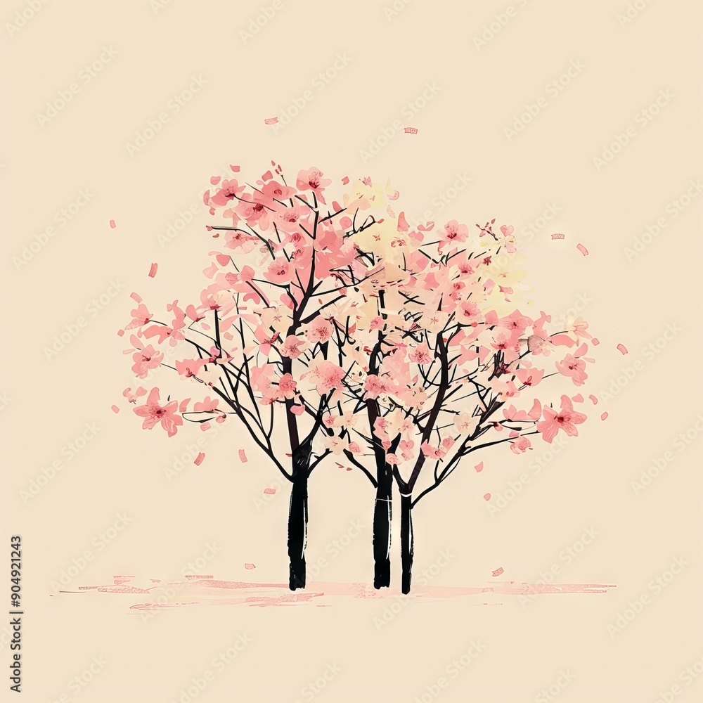 Fototapeta premium Cherry Blossom Trees minimalistic illustration
