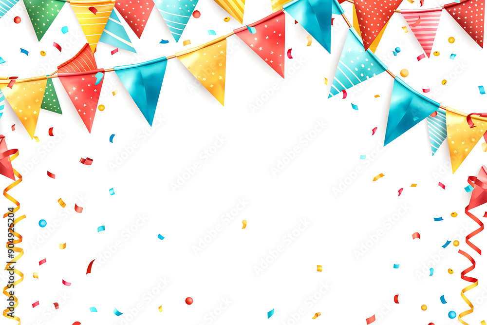 Obraz premium Colorful 3D birthday background triangle flag colorful on white background