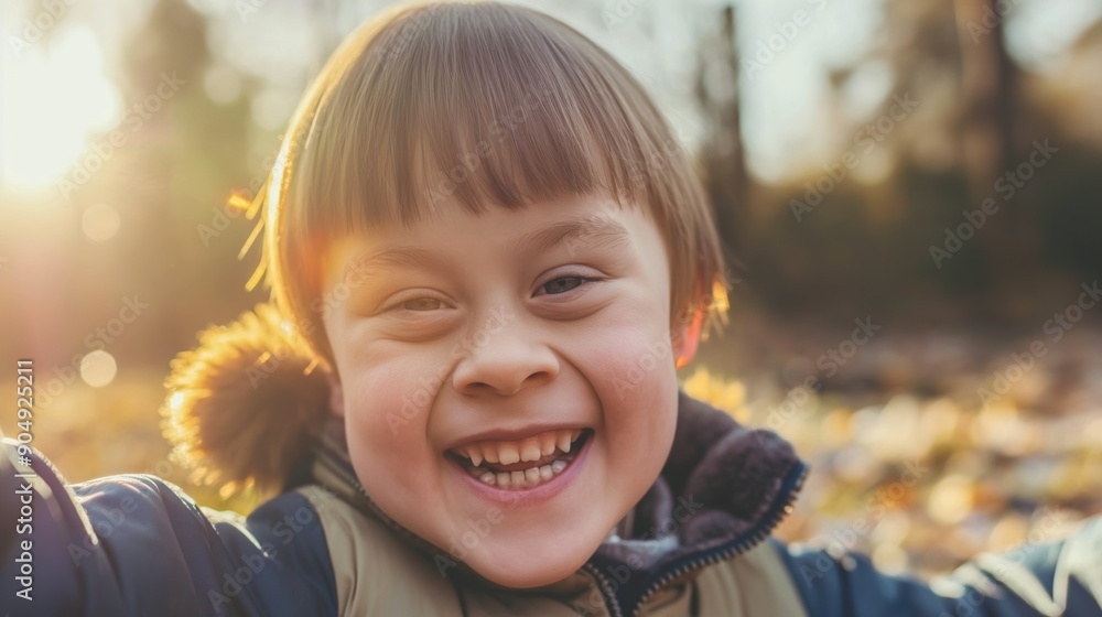 A selfie portrait of a happy child with Down's Syndrome A selfie portrait of a happy child with Down's Syndrome