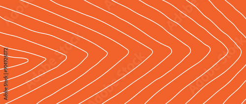 Salmon fillet pattern texture background vector. Abstract salmon meat on orange background with stripes salmon line art. Design illustration for Japanese Restaurant, website, banner, packaging.