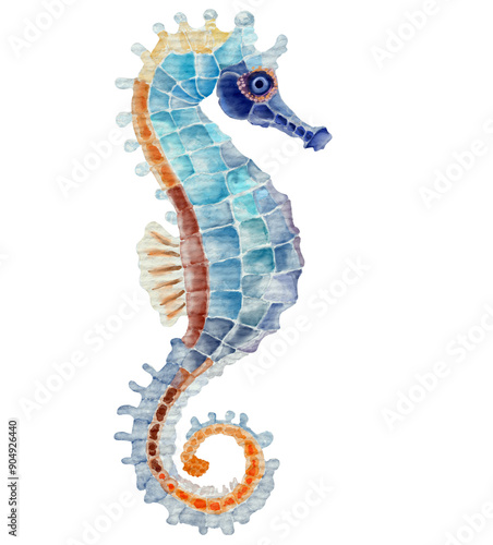 sea ​​horse element design, watercolor style.