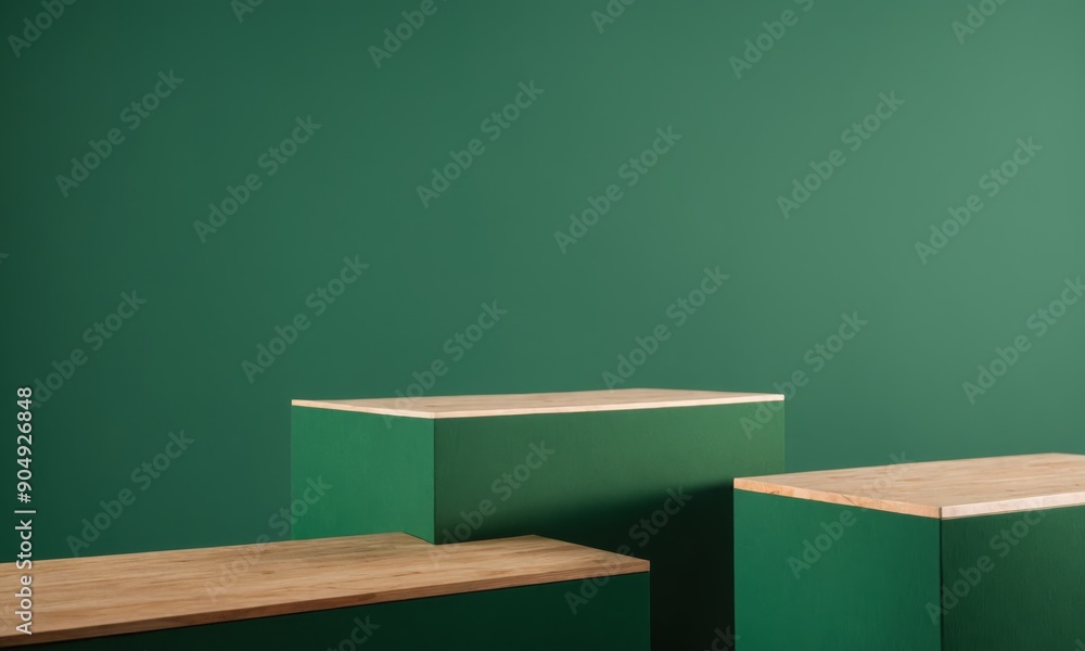 custom made wallpaper toronto digitalSimple product display with three wooden platforms and a green background