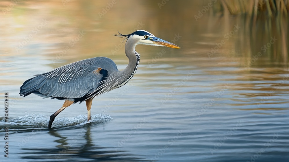 Naklejka premium A blue heron hunting in the Gulf of Mexico.