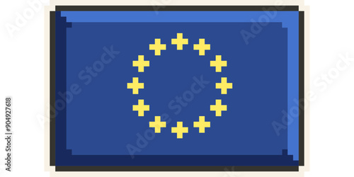 European Union, UE, Europe, Flag, Pixel Art, Retro 8bit Game Style, Vector 
