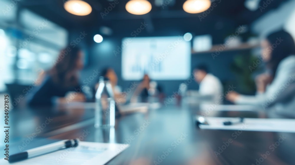 A blurry photo of a meeting room with people sitting at the table. AI. A blurry photo of a meeting room with people sitting at the table. AI.