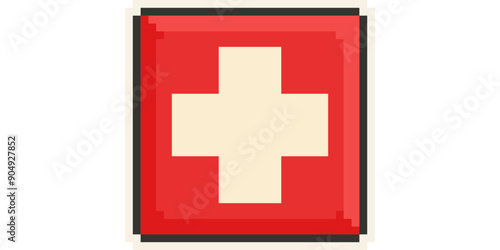 Switzerland, Europe, Flag, Pixel Art, Retro 8bit Game Style, Vector 