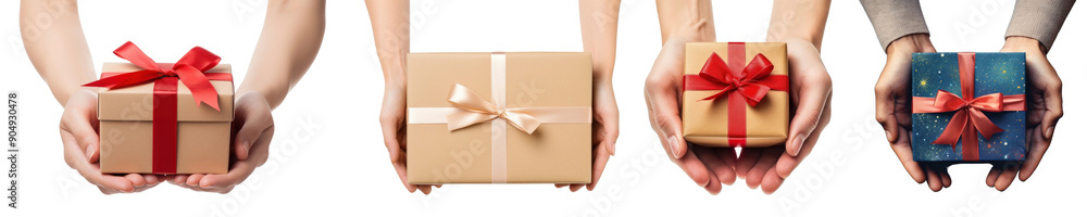 Hands holding gift box png element set on transparent background Hands holding gift box png element set on transparent background