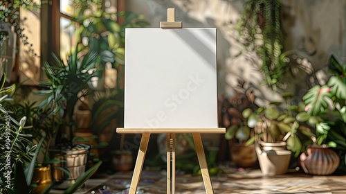 Blank white welcome sign on an easel for a modern boho wedding