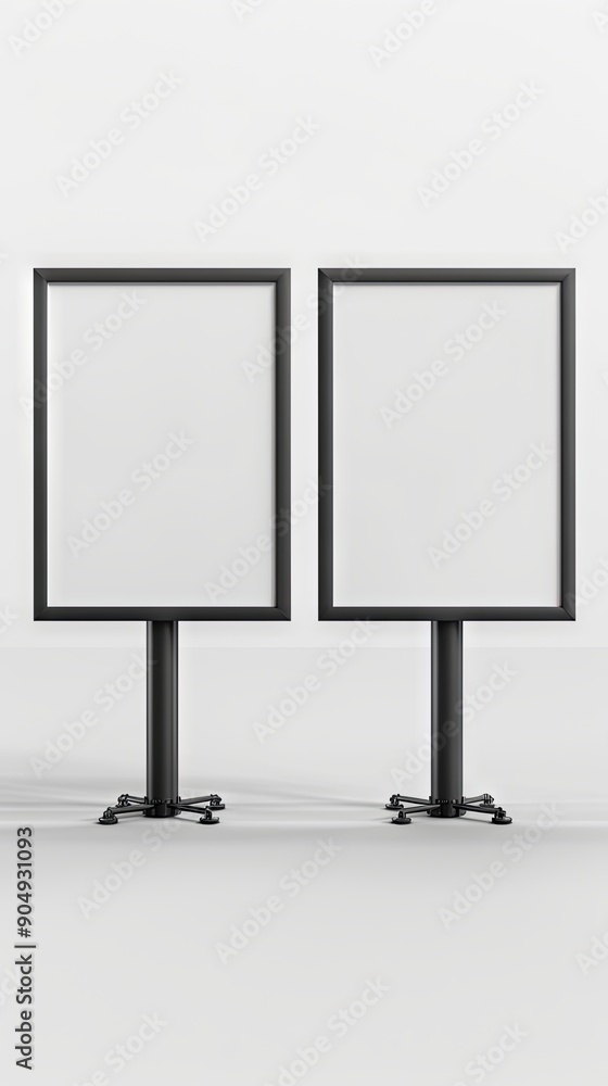 Blank whiteboard advertising stands billboard. outdoor side by side. front view. copy space, mockup product Blank whiteboard advertising stands billboard. outdoor side by side. front view. copy space, mockup product