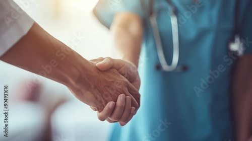 Close-up of a nurse holding hands with a patient to offer healthcare support.