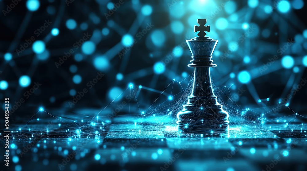 King chess piece on digital abstract background with connections King chess piece on digital abstract background with connections
