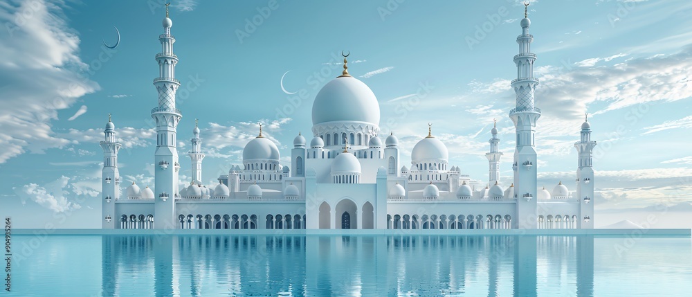 Obraz premium Islamic Mosque and Crescent Moon 3D Illustration