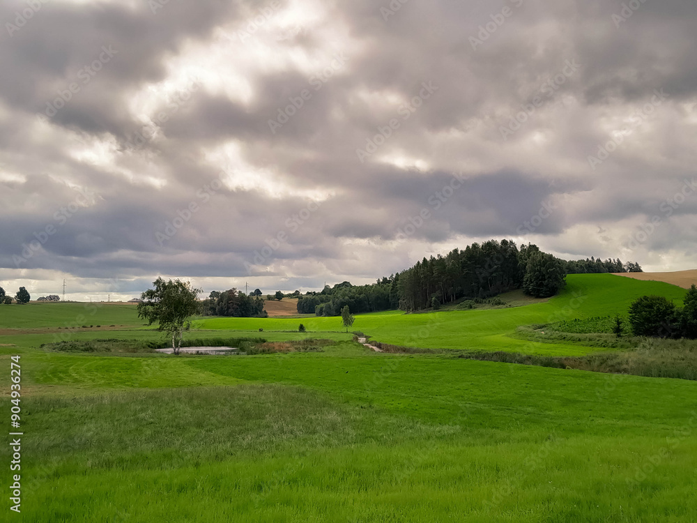 Obraz premium Storm is coming. Cloudy sky over Kashubian meadows.