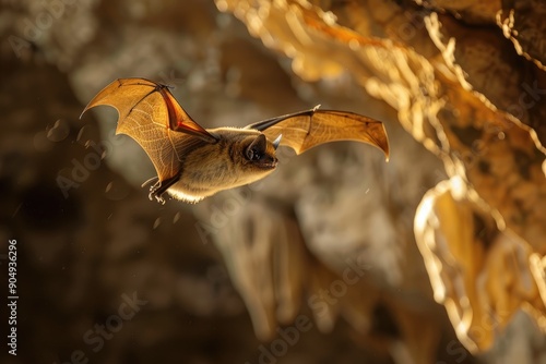 a bat fly on cave background