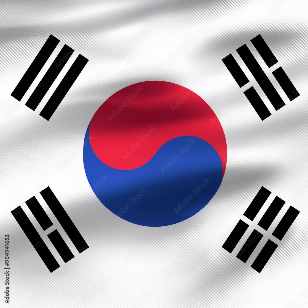A close-up, dynamic view of the South Korean flag