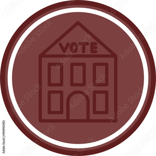 Election Polling Station Vector Line Double Circle Maroon