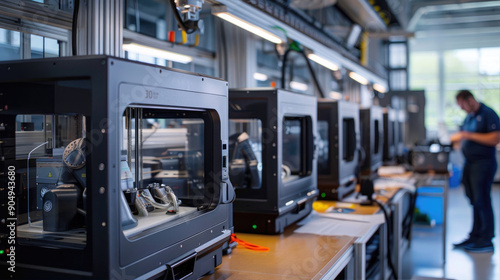 Engineers Working with 3D Printers in Factory